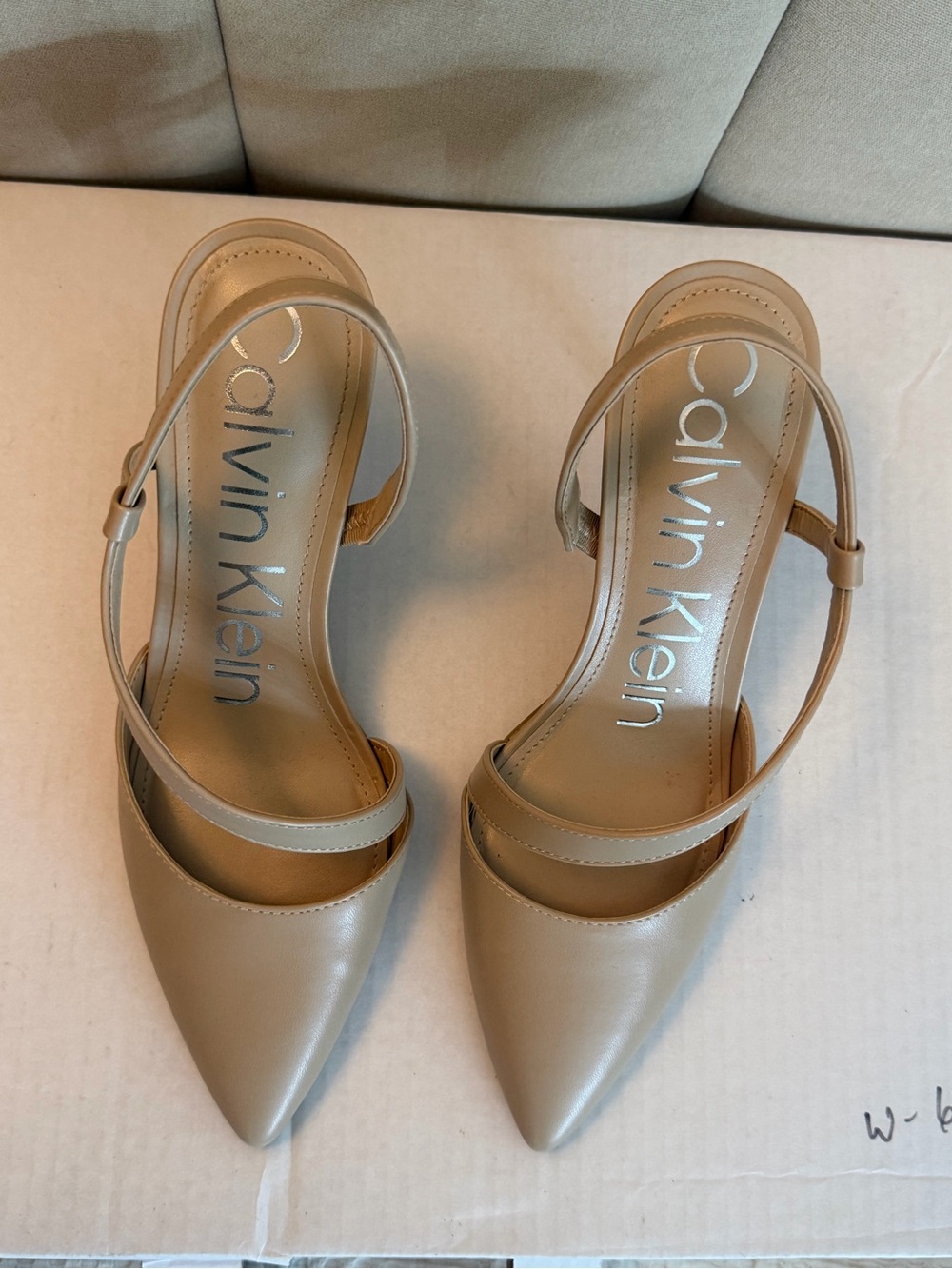 Calvin Klein Beige Pointed-Toe Slingback Heels